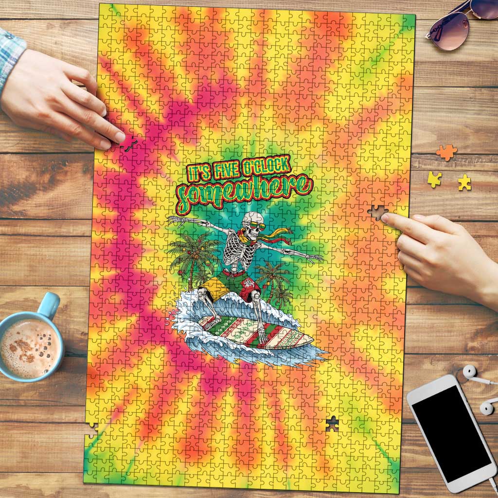 Tie-Dye Skeleton Surfing Lithuania Puzzle It’s 5 O’Clock Somewhere - Wonder Print Shop