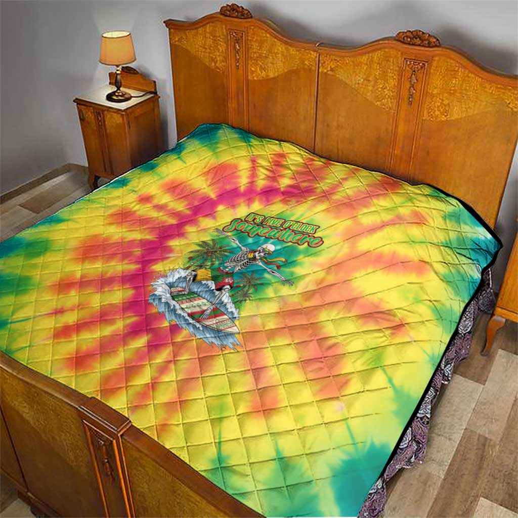 Tie-Dye Skeleton Surfing Lithuania Quilt It’s 5 O’Clock Somewhere - Wonder Print Shop