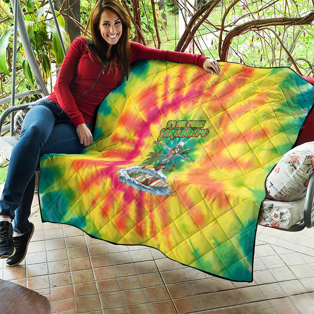 Tie-Dye Skeleton Surfing Lithuania Quilt It’s 5 O’Clock Somewhere - Wonder Print Shop