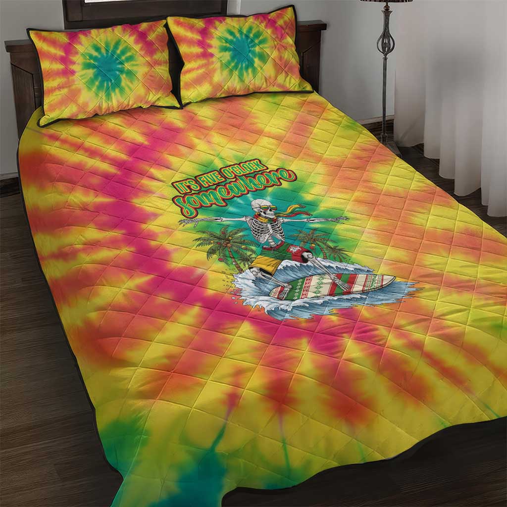 Tie-Dye Skeleton Surfing Lithuania Quilt Bed Set It’s 5 O’Clock Somewhere - Wonder Print Shop