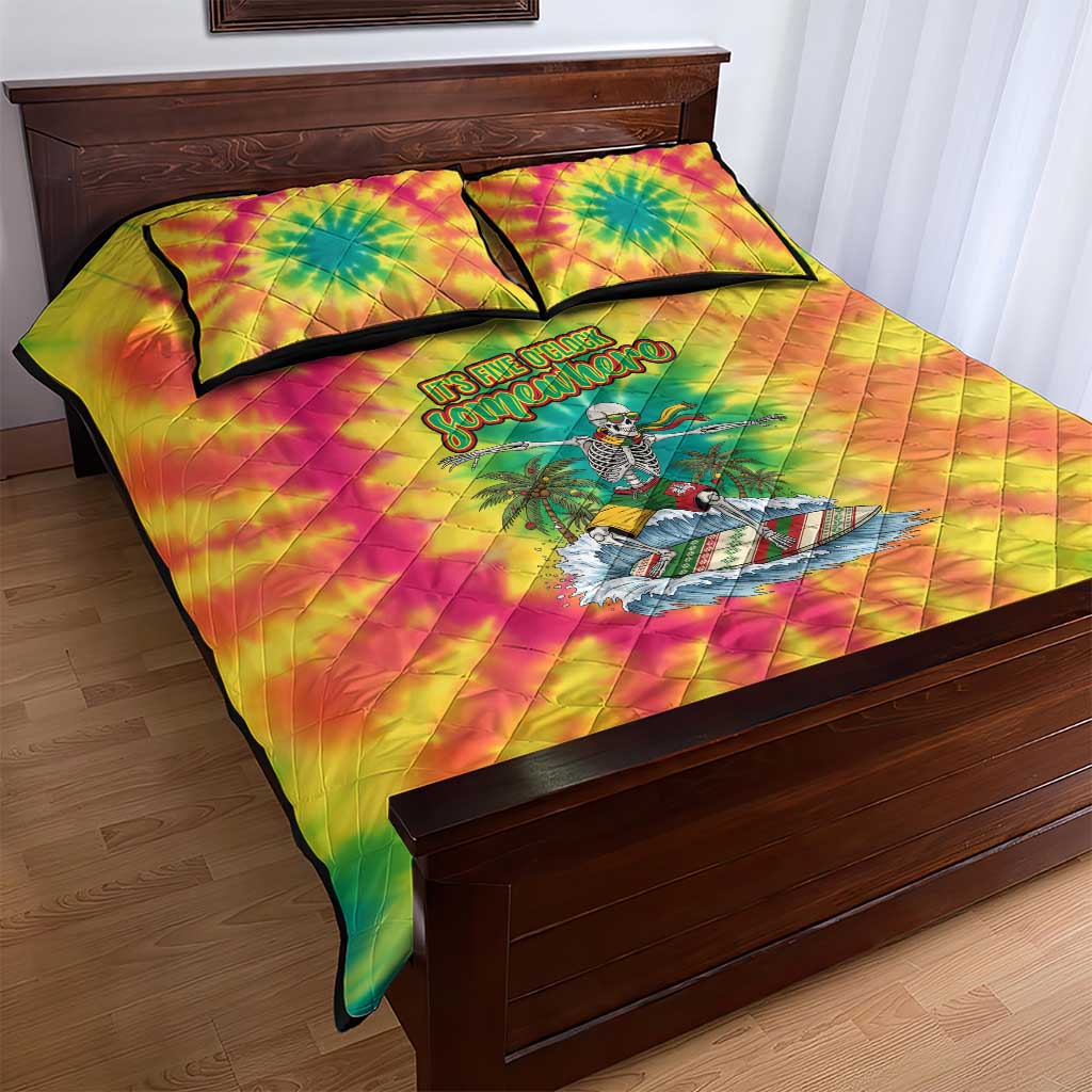 Tie-Dye Skeleton Surfing Lithuania Quilt Bed Set It’s 5 O’Clock Somewhere - Wonder Print Shop