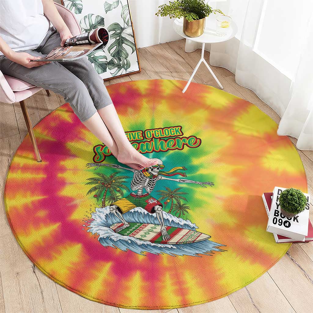 Tie-Dye Skeleton Surfing Lithuania Round Carpet It’s 5 O’Clock Somewhere - Wonder Print Shop