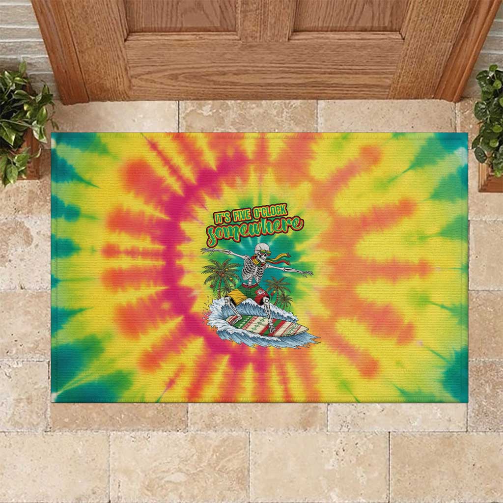 Tie-Dye Skeleton Surfing Lithuania Rubber Doormat It’s 5 O’Clock Somewhere - Wonder Print Shop