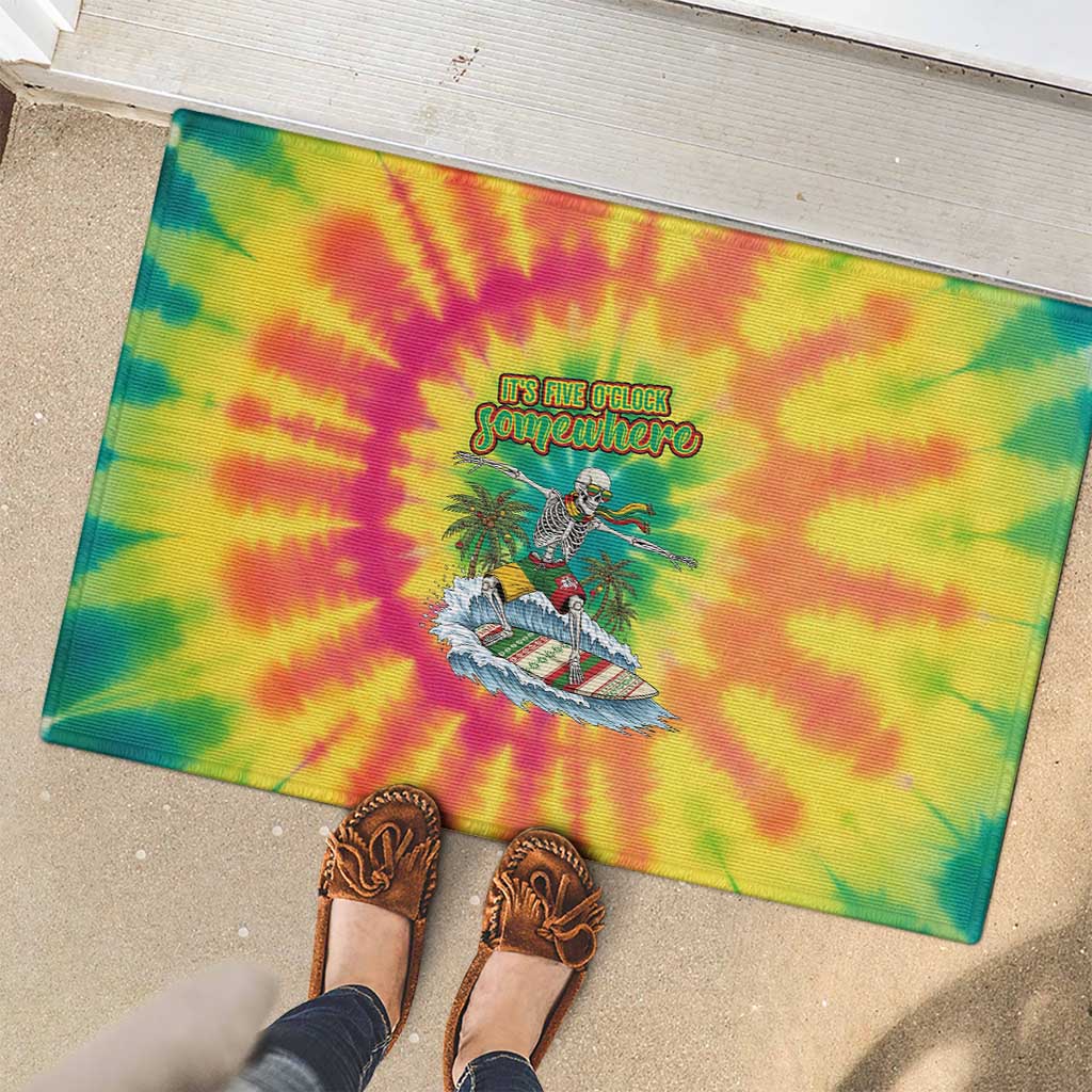 Tie-Dye Skeleton Surfing Lithuania Rubber Doormat It’s 5 O’Clock Somewhere - Wonder Print Shop