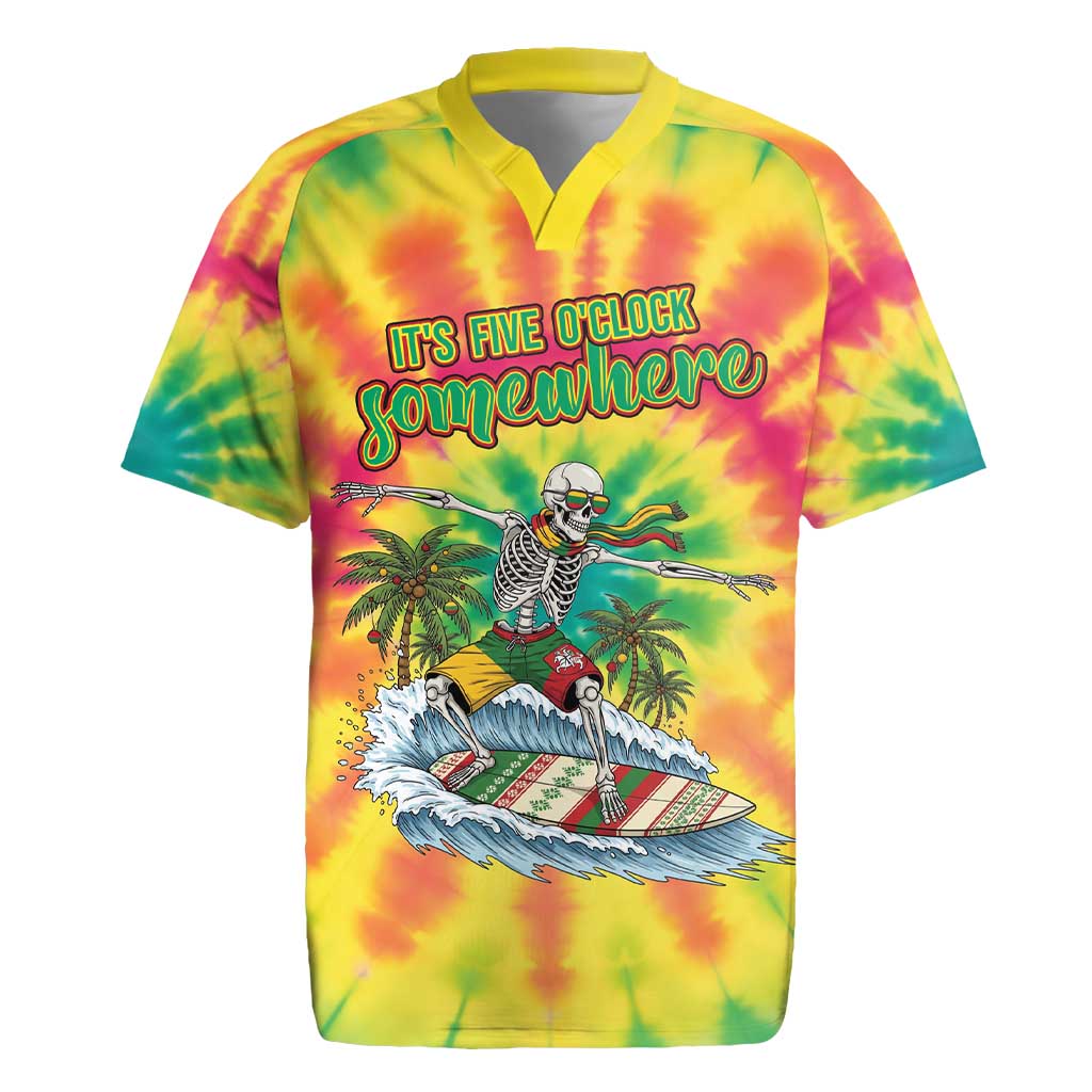 Tie-Dye Skeleton Surfing Lithuania Rugby Jersey It’s 5 O’Clock Somewhere - Wonder Print Shop
