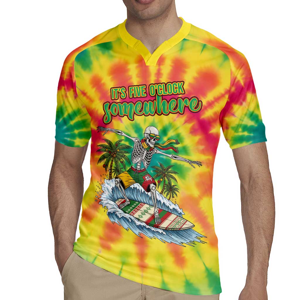 Tie-Dye Skeleton Surfing Lithuania Rugby Jersey It’s 5 O’Clock Somewhere - Wonder Print Shop