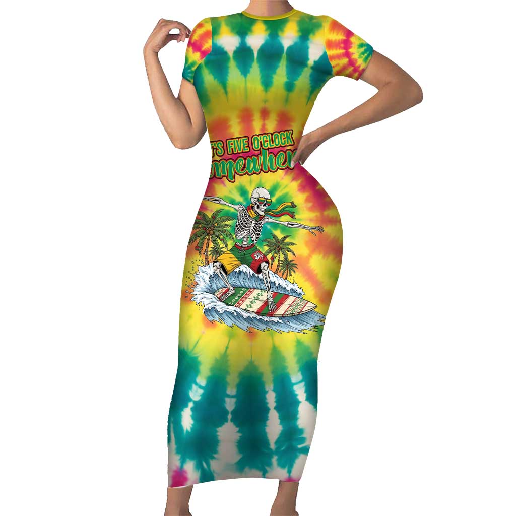 Tie-Dye Skeleton Surfing Lithuania Short Sleeve Bodycon Dress It’s 5 O’Clock Somewhere - Wonder Print Shop