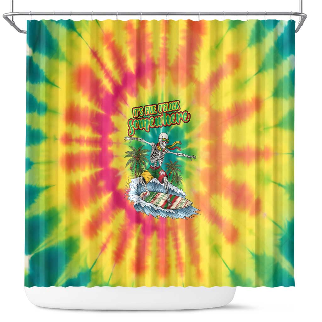 Tie-Dye Skeleton Surfing Lithuania Shower Curtain It’s 5 O’Clock Somewhere - Wonder Print Shop