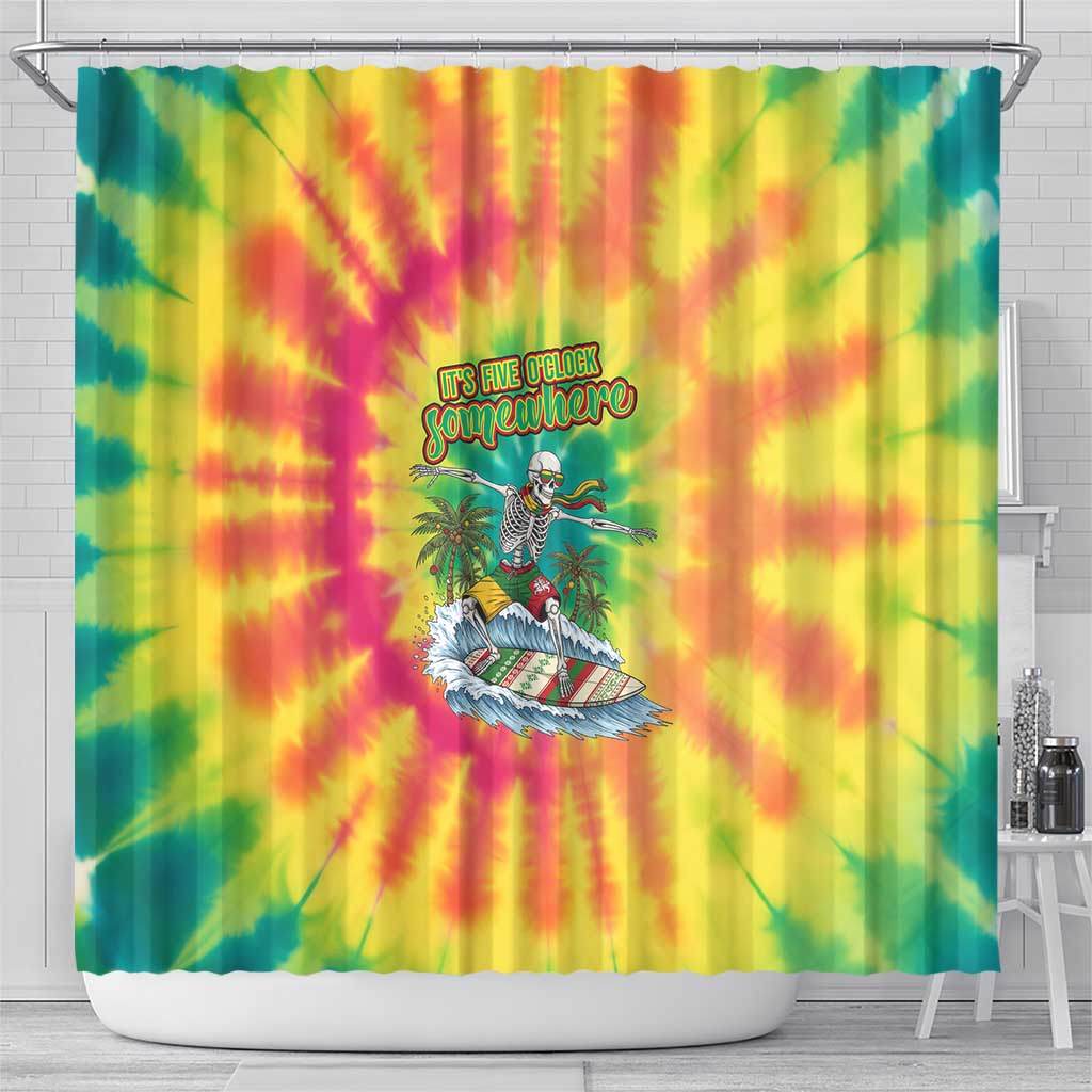 Tie-Dye Skeleton Surfing Lithuania Shower Curtain It’s 5 O’Clock Somewhere - Wonder Print Shop