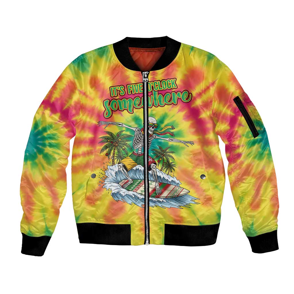 Tie-Dye Skeleton Surfing Lithuania Sleeve Zip Bomber Jacket It’s 5 O’Clock Somewhere - Wonder Print Shop