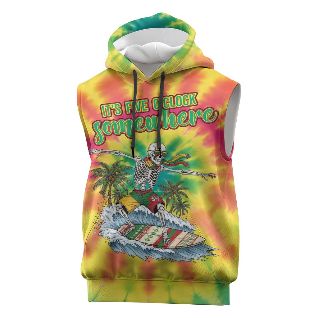 Tie-Dye Skeleton Surfing Lithuania Sleeveless Hoodie It’s 5 O’Clock Somewhere - Wonder Print Shop