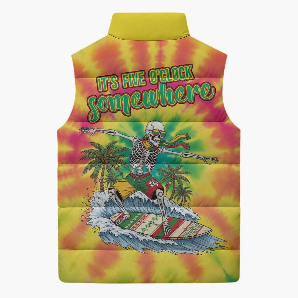 Tie-Dye Skeleton Surfing Lithuania Sleeveless Puffer Jacket It’s 5 O’Clock Somewhere - Wonder Print Shop