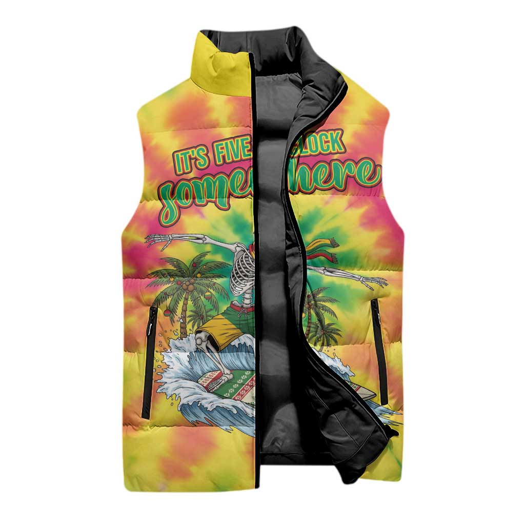 Tie-Dye Skeleton Surfing Lithuania Sleeveless Puffer Jacket It’s 5 O’Clock Somewhere - Wonder Print Shop