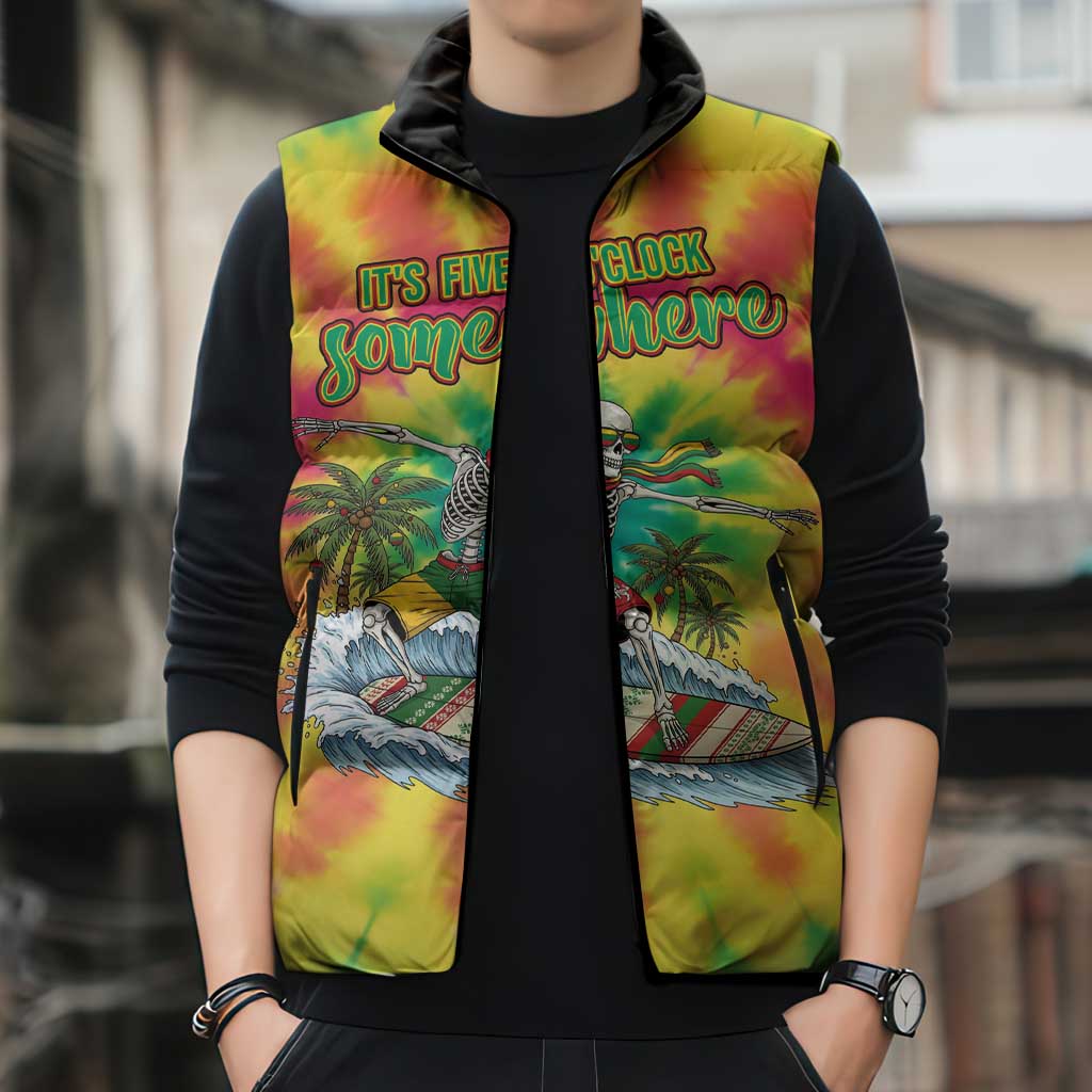 Tie-Dye Skeleton Surfing Lithuania Sleeveless Puffer Jacket It’s 5 O’Clock Somewhere - Wonder Print Shop