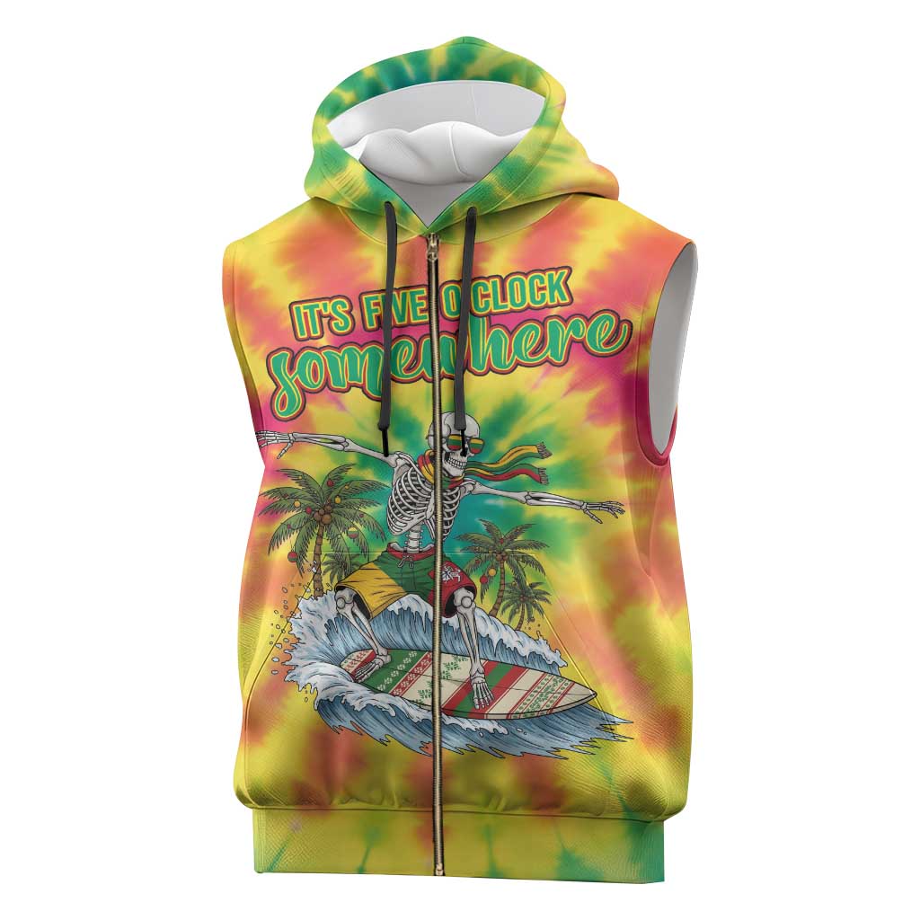 Tie-Dye Skeleton Surfing Lithuania Sleeveless Zip Hoodie It’s 5 O’Clock Somewhere - Wonder Print Shop