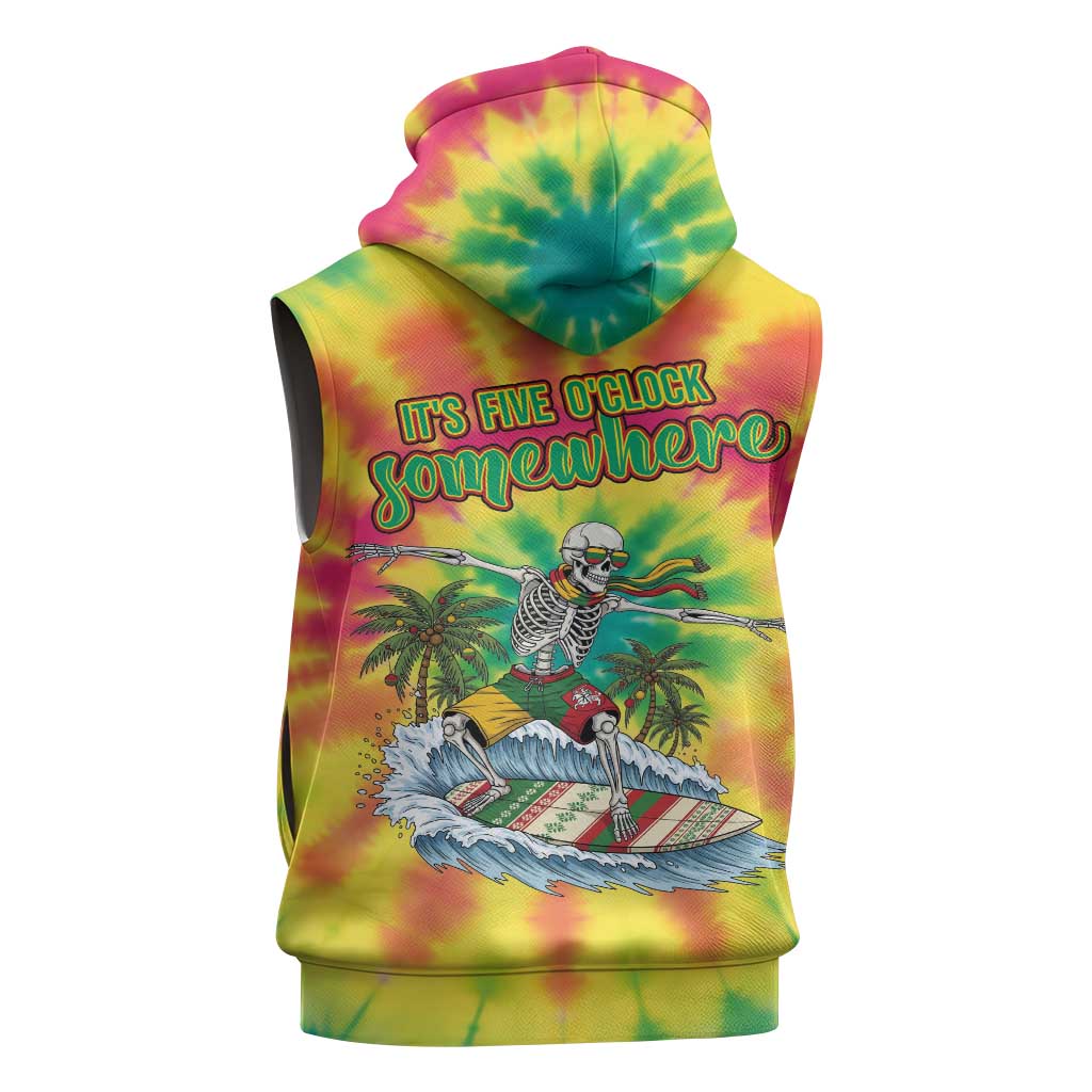 Tie-Dye Skeleton Surfing Lithuania Sleeveless Zip Hoodie It’s 5 O’Clock Somewhere - Wonder Print Shop