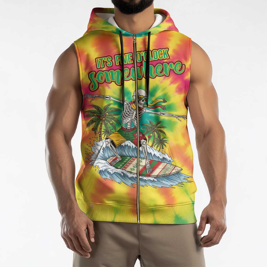 Tie-Dye Skeleton Surfing Lithuania Sleeveless Zip Hoodie It’s 5 O’Clock Somewhere - Wonder Print Shop