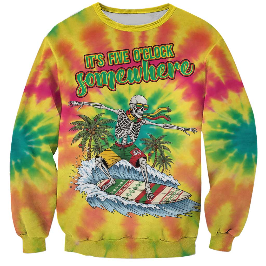 Tie-Dye Skeleton Surfing Lithuania Sweatshirt It’s 5 O’Clock Somewhere - Wonder Print Shop