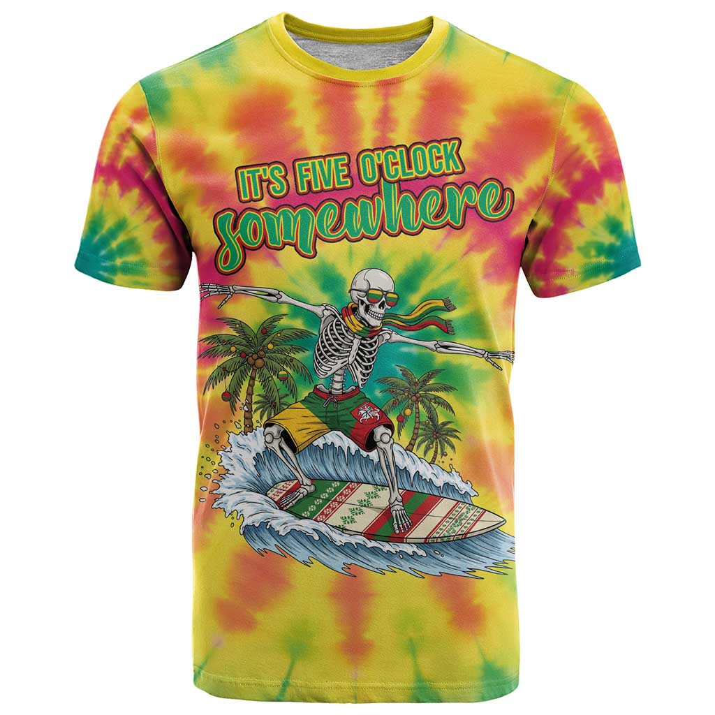 Tie-Dye Skeleton Surfing Lithuania T Shirt It’s 5 O’Clock Somewhere - Wonder Print Shop