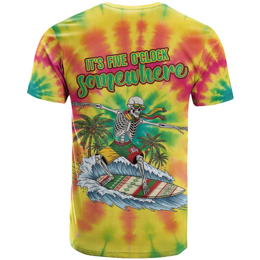 Tie-Dye Skeleton Surfing Lithuania T Shirt It’s 5 O’Clock Somewhere - Wonder Print Shop
