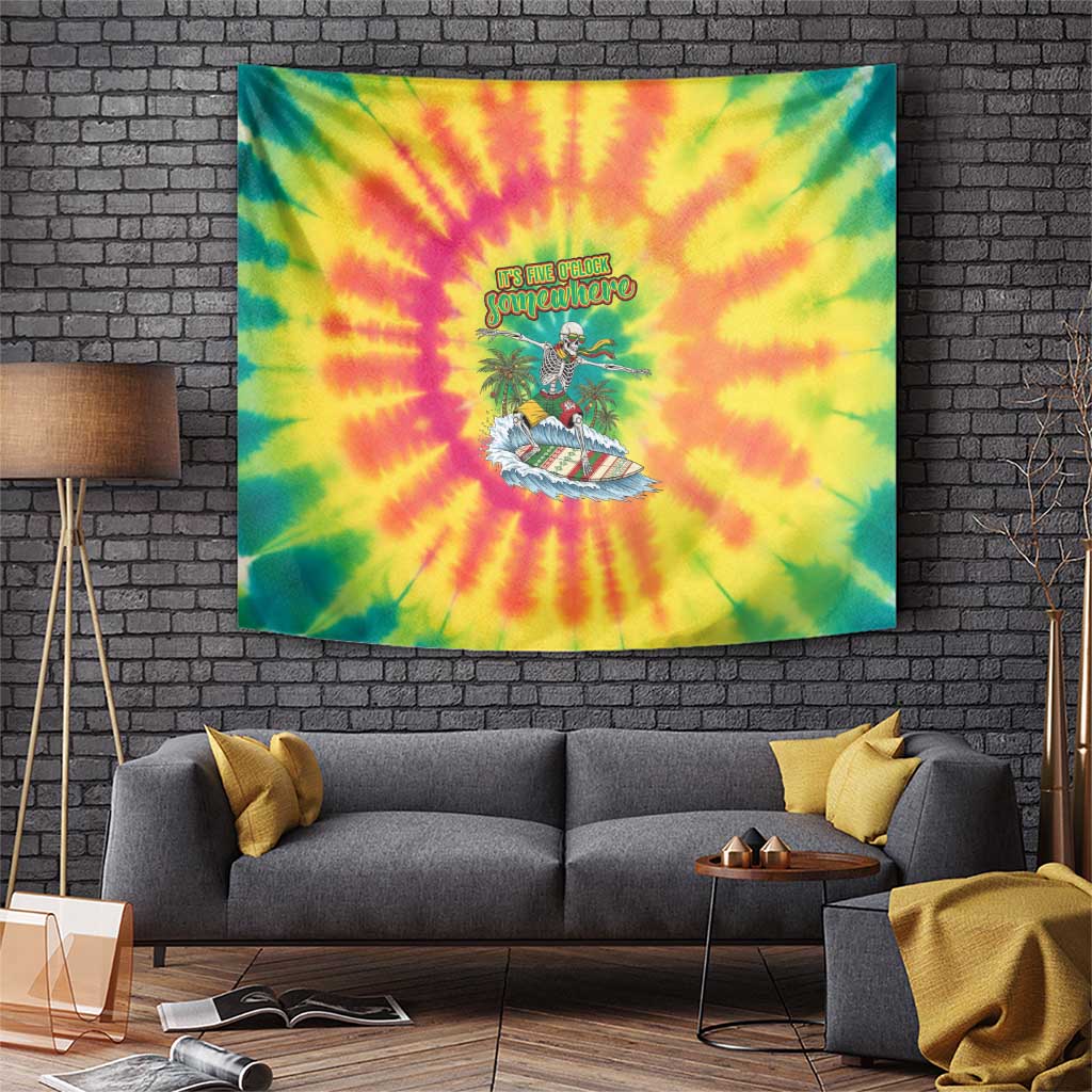Tie-Dye Skeleton Surfing Lithuania Tapestry It’s 5 O’Clock Somewhere - Wonder Print Shop