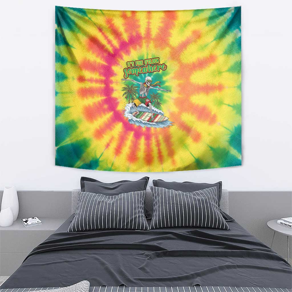 Tie-Dye Skeleton Surfing Lithuania Tapestry It’s 5 O’Clock Somewhere - Wonder Print Shop