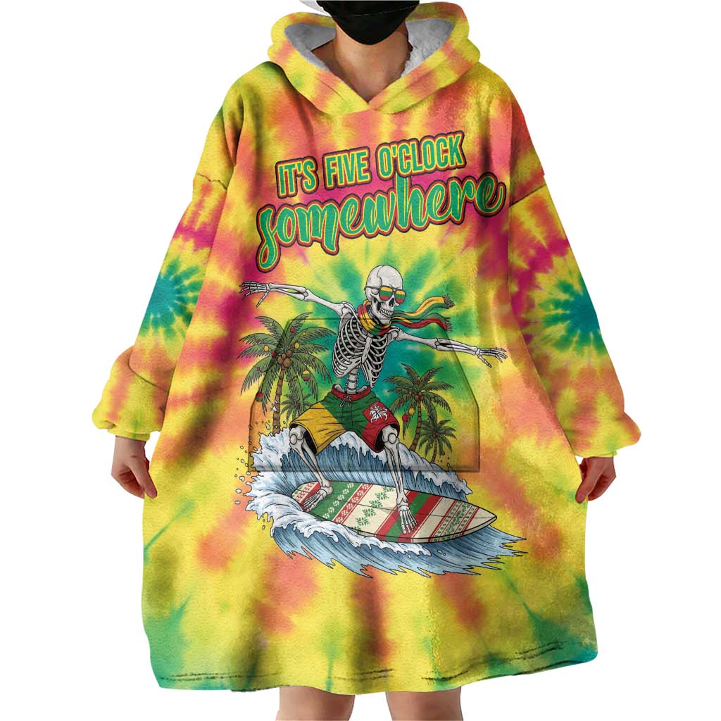 Tie-Dye Skeleton Surfing Lithuania Wearable Blanket Hoodie It’s 5 O’Clock Somewhere - Wonder Print Shop
