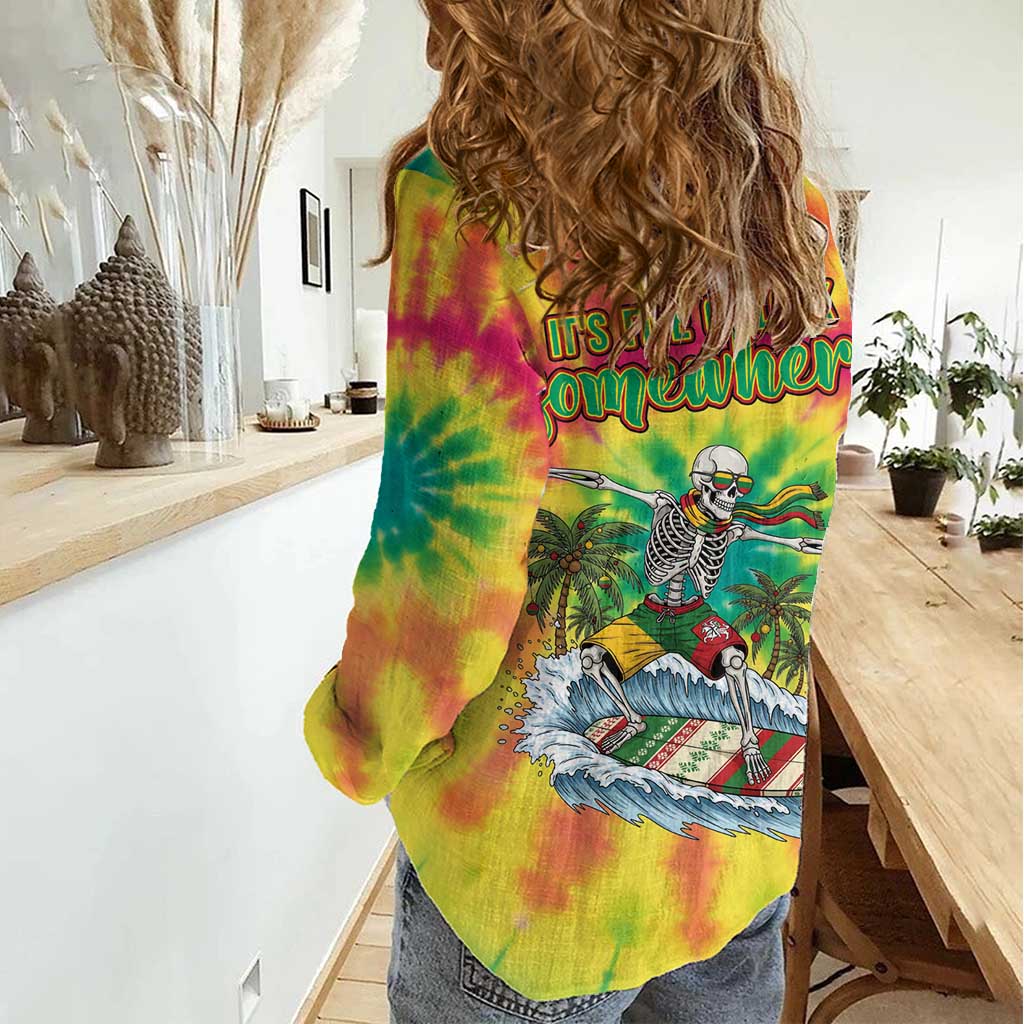 Tie-Dye Skeleton Surfing Lithuania Women Casual Shirt It’s 5 O’Clock Somewhere - Wonder Print Shop