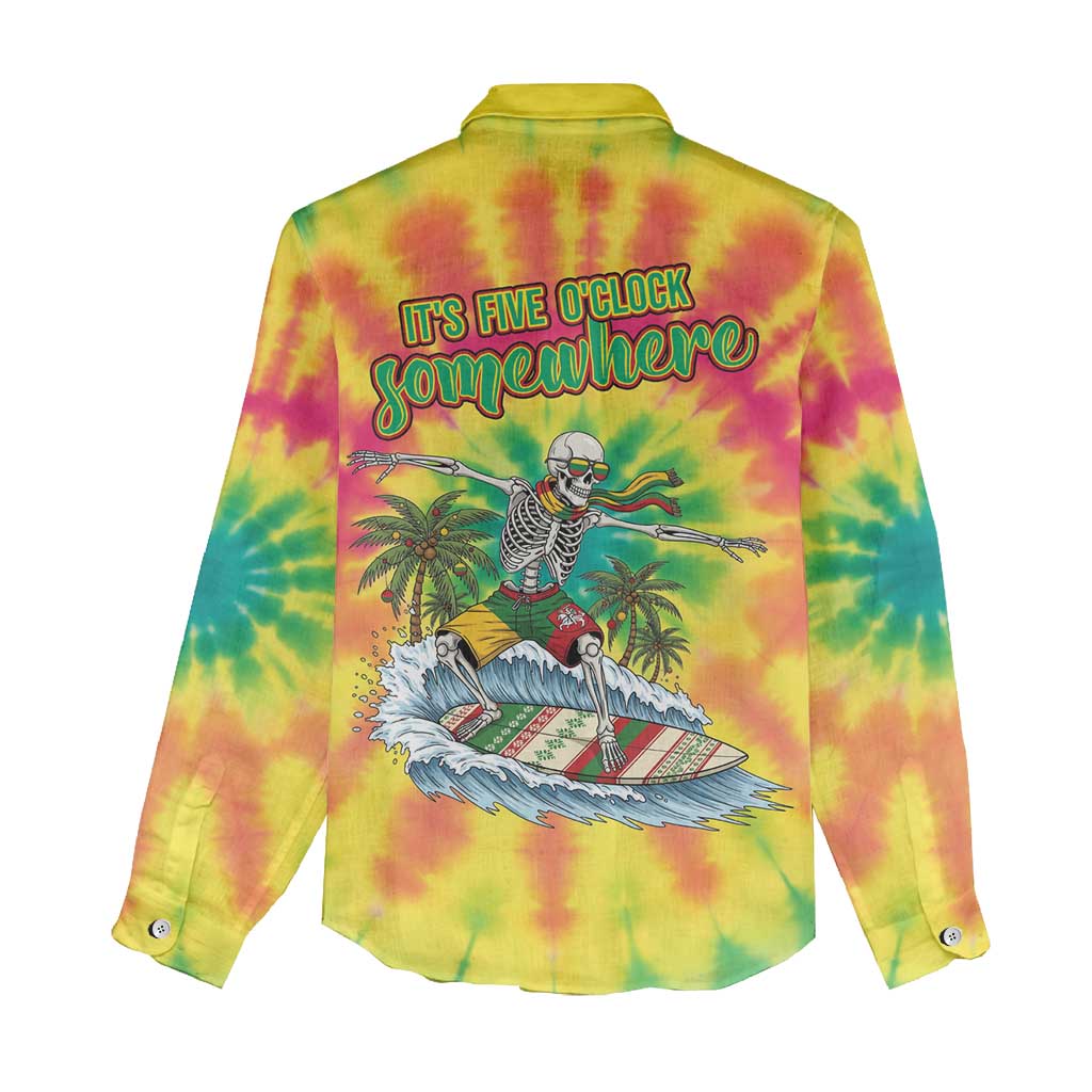 Tie-Dye Skeleton Surfing Lithuania Women Casual Shirt It’s 5 O’Clock Somewhere - Wonder Print Shop