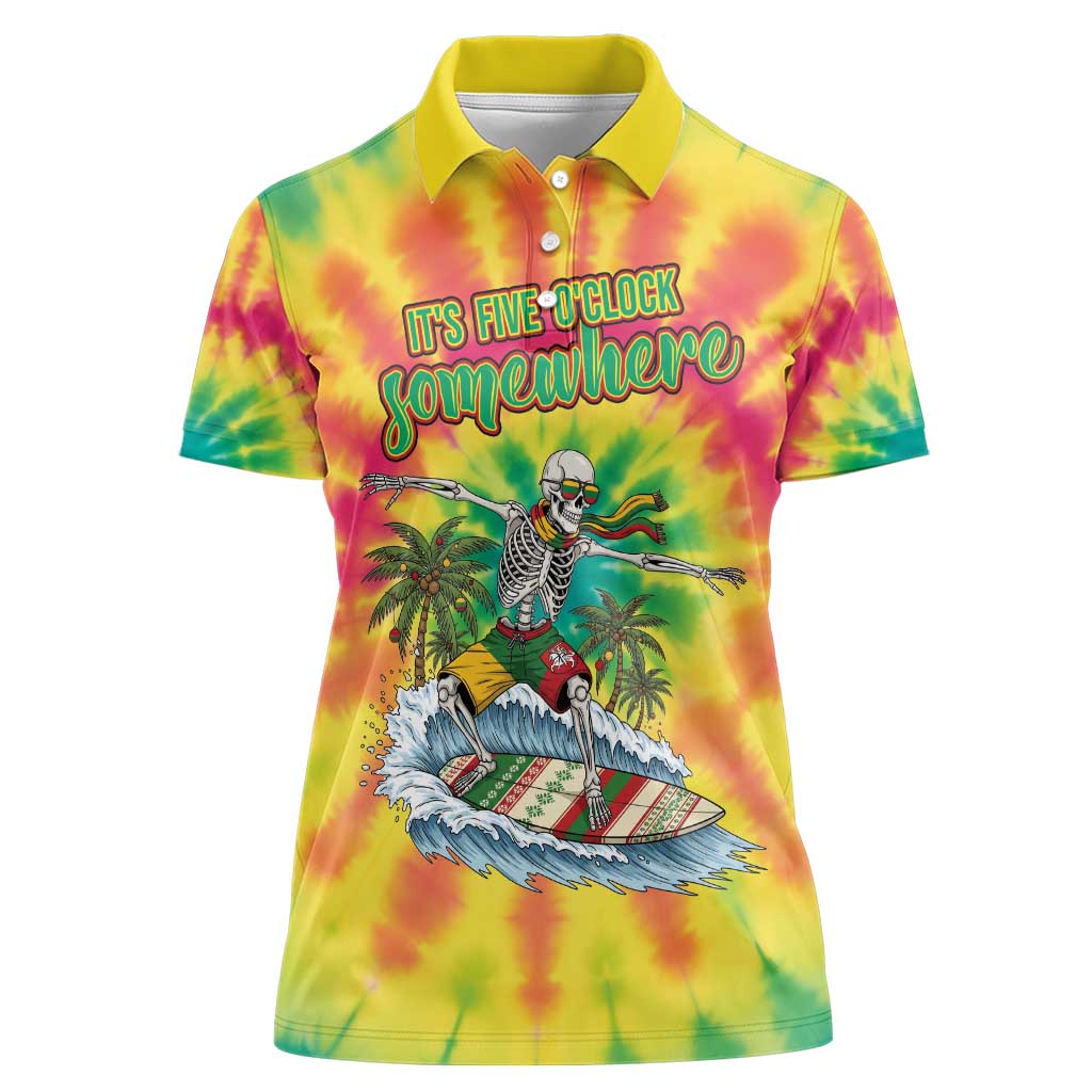Tie-Dye Skeleton Surfing Lithuania Women Polo Shirt It’s 5 O’Clock Somewhere - Wonder Print Shop