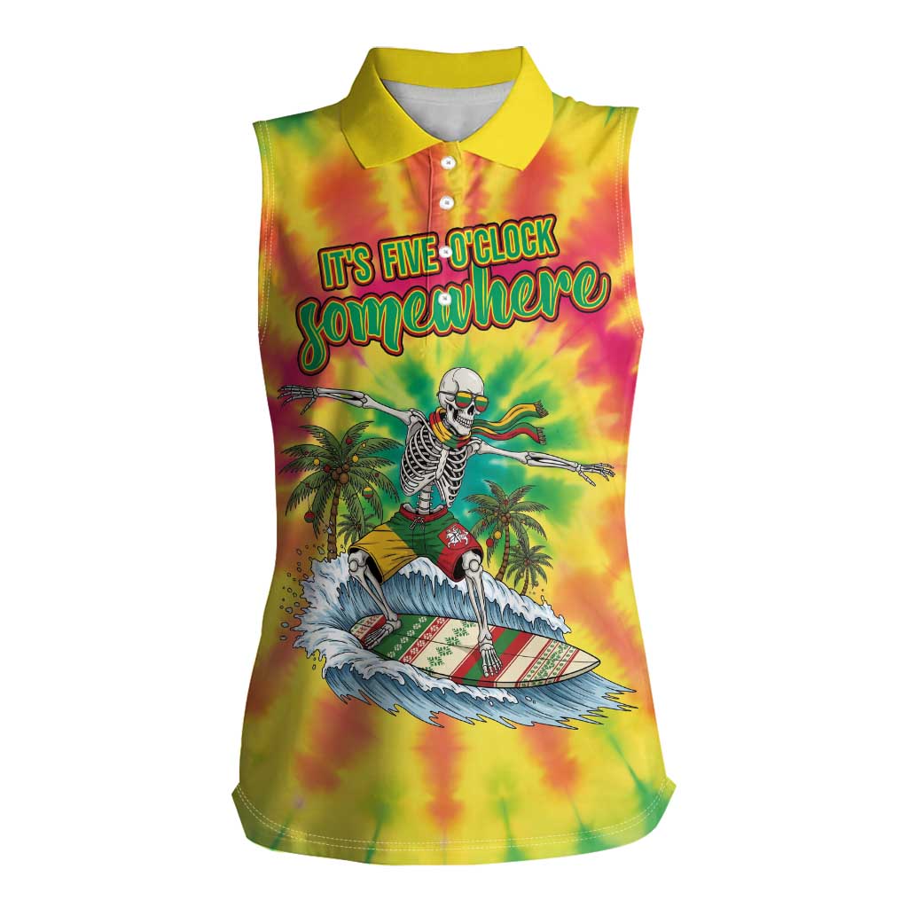 Tie-Dye Skeleton Surfing Lithuania Women Sleeveless Polo Shirt It’s 5 O’Clock Somewhere - Wonder Print Shop