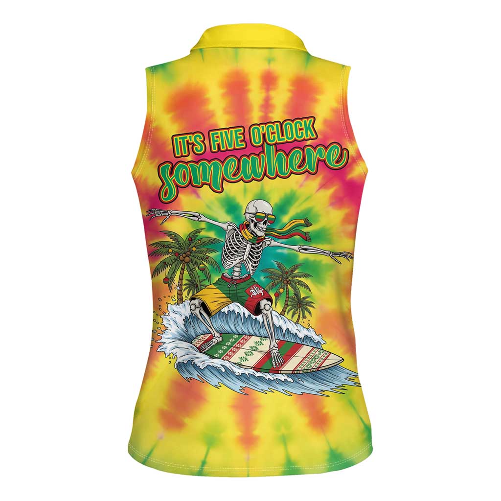 Tie-Dye Skeleton Surfing Lithuania Women Sleeveless Polo Shirt It’s 5 O’Clock Somewhere - Wonder Print Shop