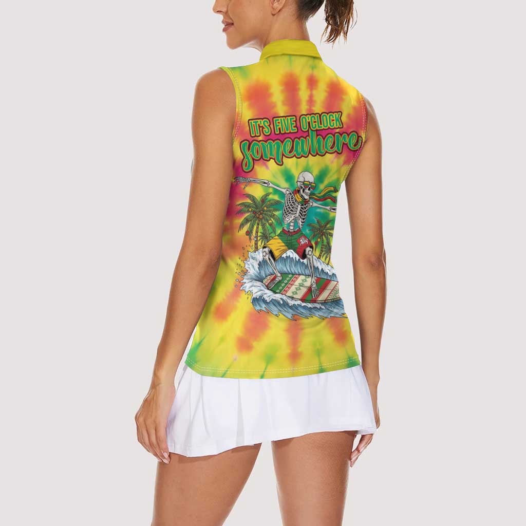 Tie-Dye Skeleton Surfing Lithuania Women Sleeveless Polo Shirt It’s 5 O’Clock Somewhere - Wonder Print Shop