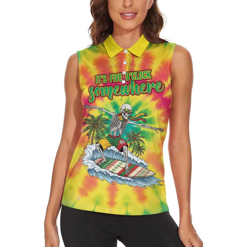 Tie-Dye Skeleton Surfing Lithuania Women Sleeveless Polo Shirt It’s 5 O’Clock Somewhere - Wonder Print Shop