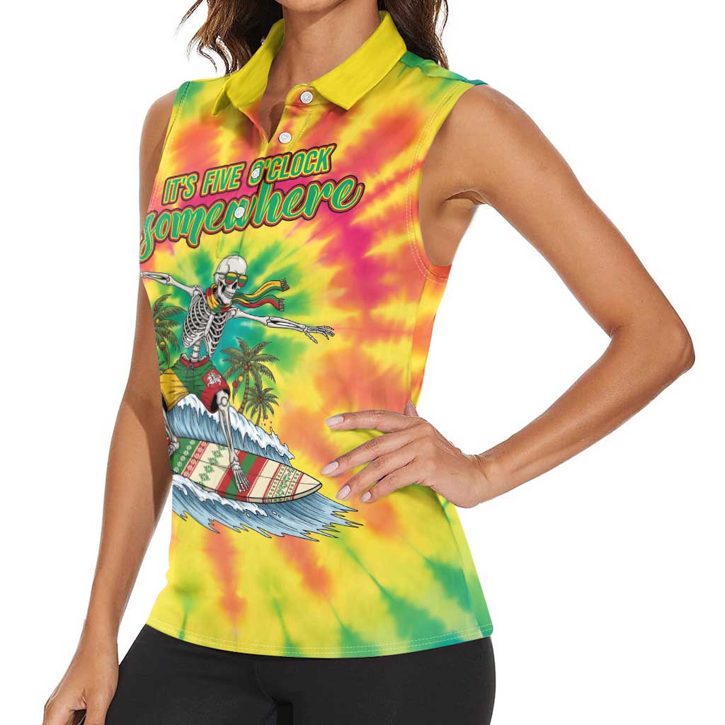 Tie-Dye Skeleton Surfing Lithuania Women Sleeveless Polo Shirt It’s 5 O’Clock Somewhere - Wonder Print Shop