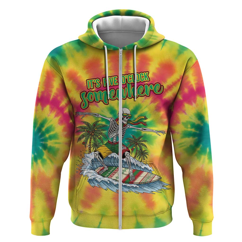 Tie-Dye Skeleton Surfing Lithuania Zip Hoodie It’s 5 O’Clock Somewhere - Wonder Print Shop