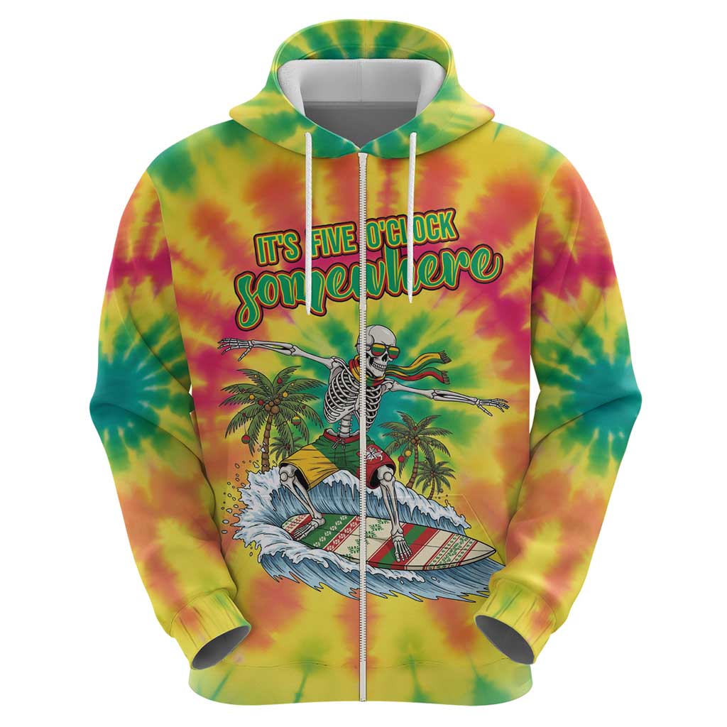 Tie-Dye Skeleton Surfing Lithuania Zip Hoodie It’s 5 O’Clock Somewhere - Wonder Print Shop