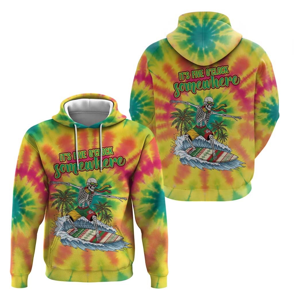 Tie-Dye Skeleton Surfing Lithuania Zip Hoodie It’s 5 O’Clock Somewhere - Wonder Print Shop