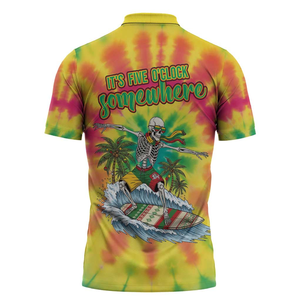 Tie-Dye Skeleton Surfing Lithuania Zipper Polo Shirt It’s 5 O’Clock Somewhere - Wonder Print Shop
