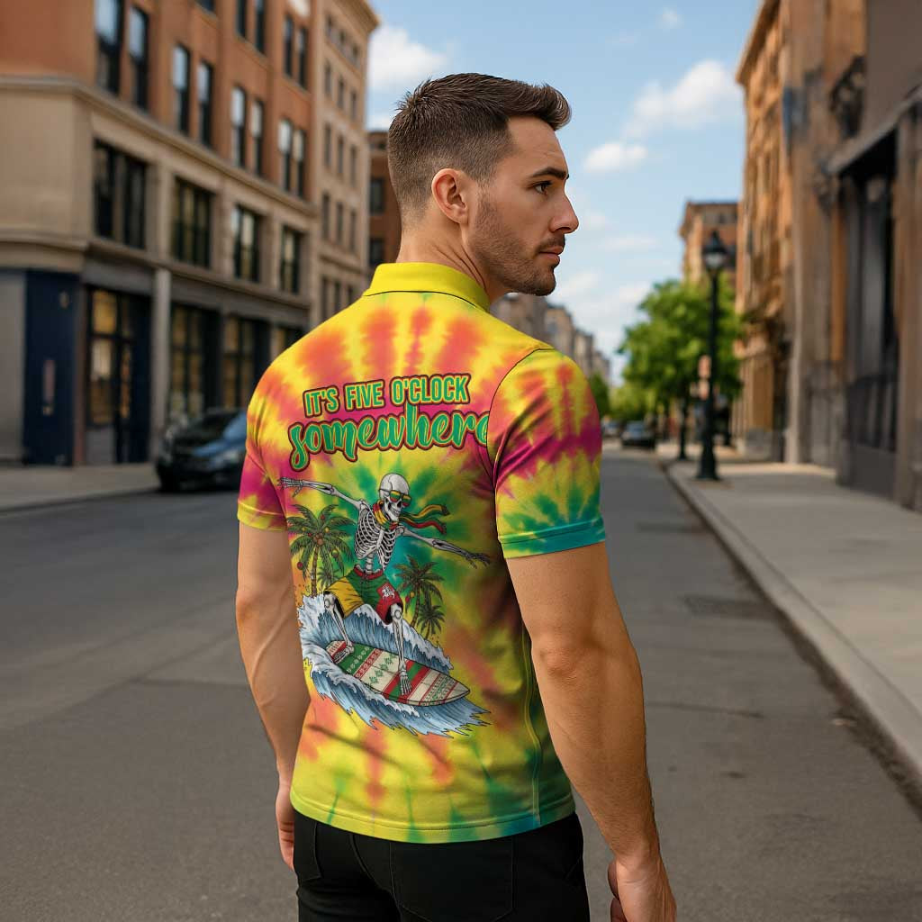 Tie-Dye Skeleton Surfing Lithuania Zipper Polo Shirt It’s 5 O’Clock Somewhere - Wonder Print Shop