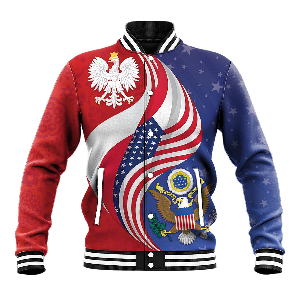 Poland American Heritage Month Baseball Jacket Polish and American National Symbols