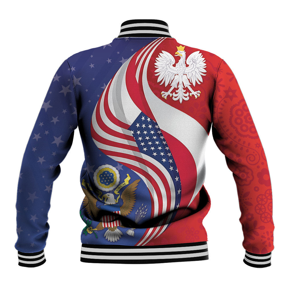 Poland American Heritage Month Baseball Jacket Polish and American National Symbols