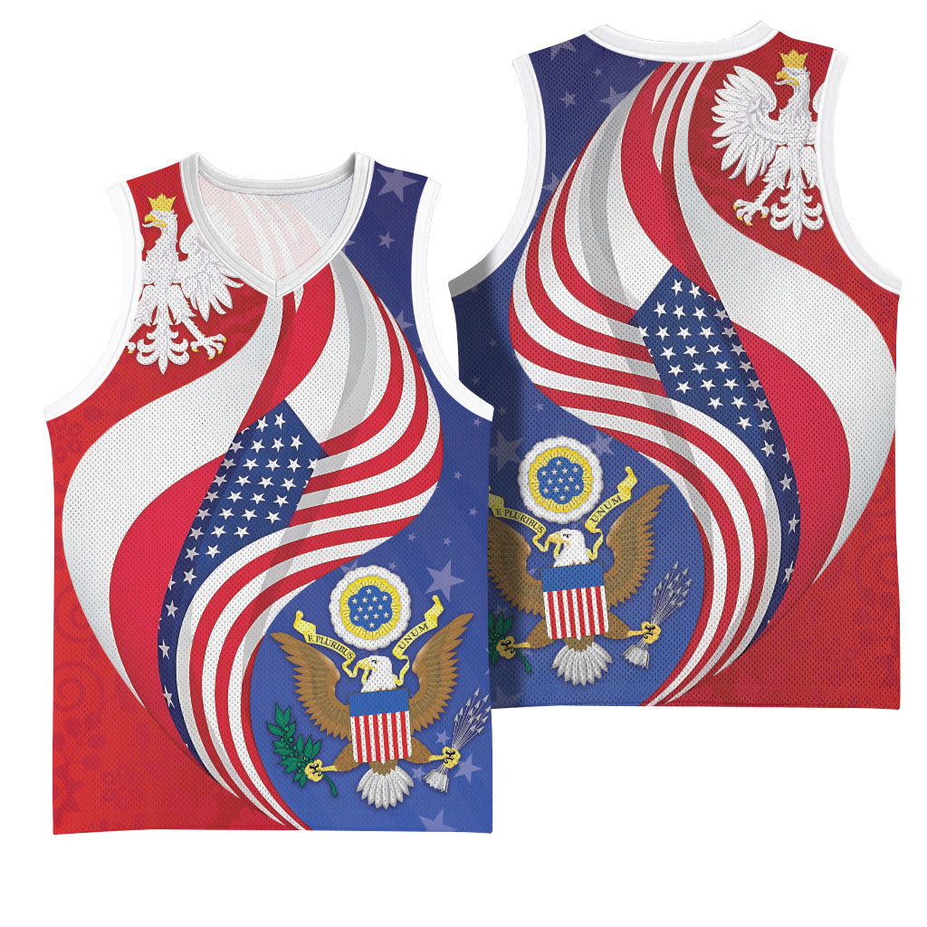Poland American Heritage Month Basketball Jersey Polish and American National Symbols