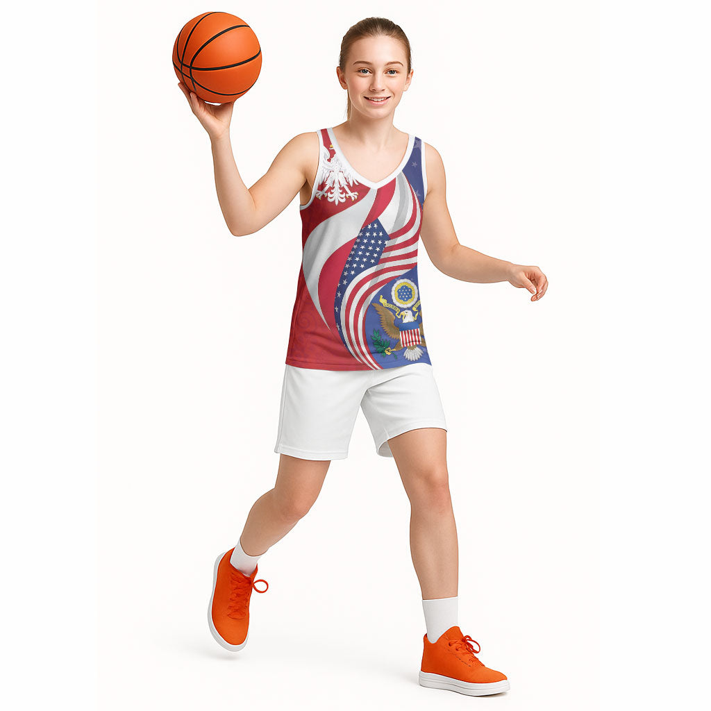 Poland American Heritage Month Basketball Jersey Polish and American National Symbols