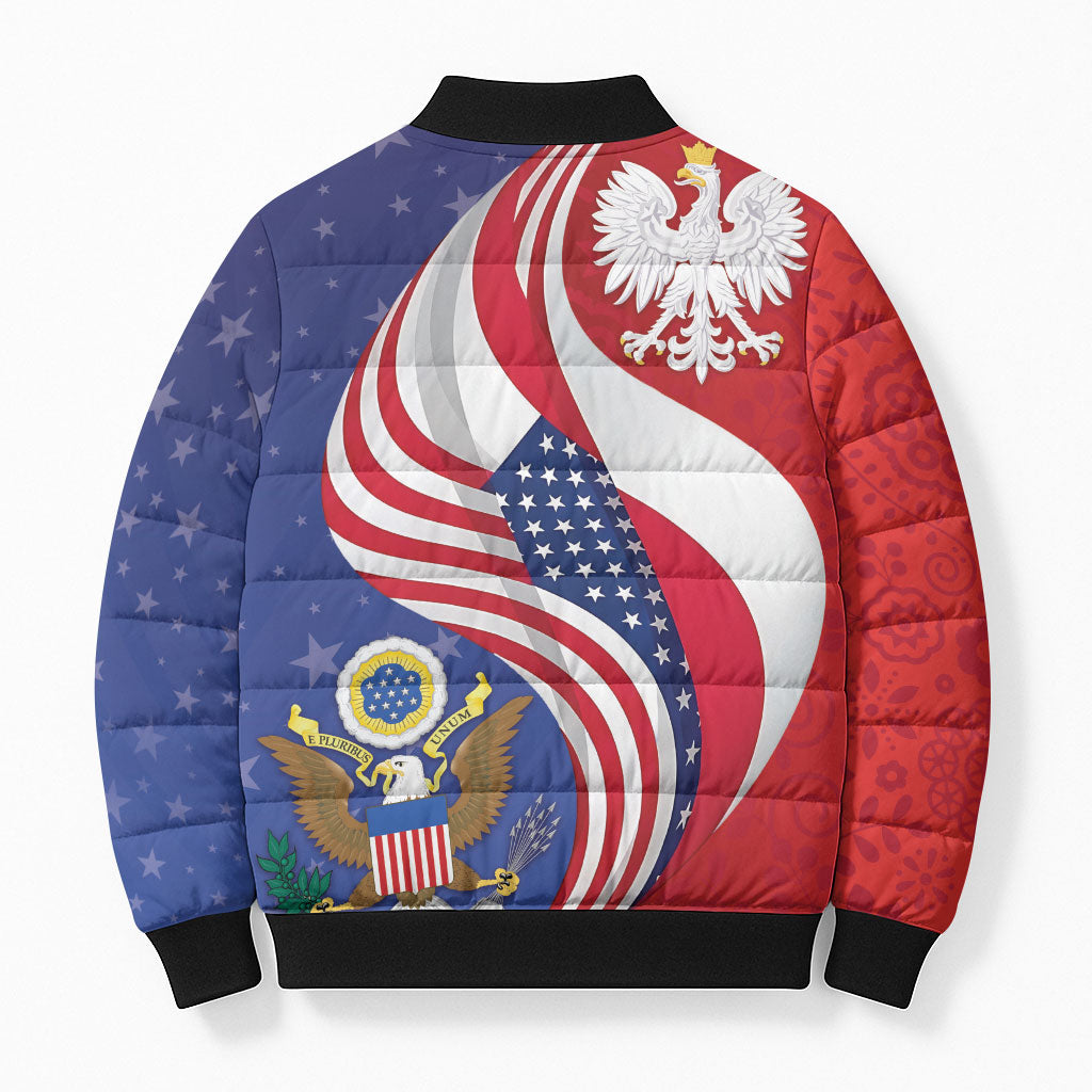Poland American Heritage Month Bomber Puffer Jacket Polish and American National Symbols