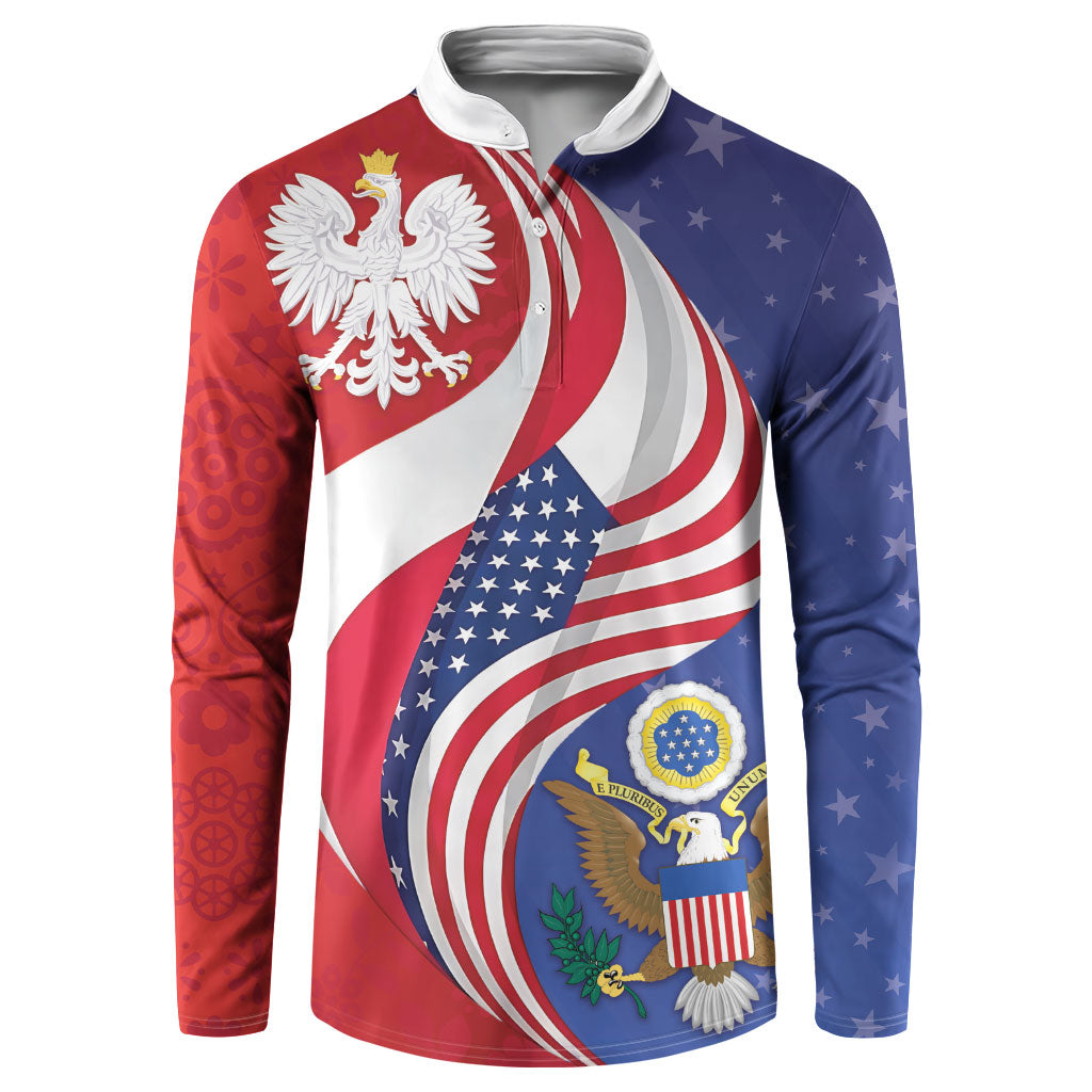 Poland American Heritage Month Button Sweatshirt Polish and American National Symbols