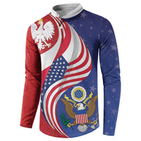 Poland American Heritage Month Button Sweatshirt Polish and American National Symbols
