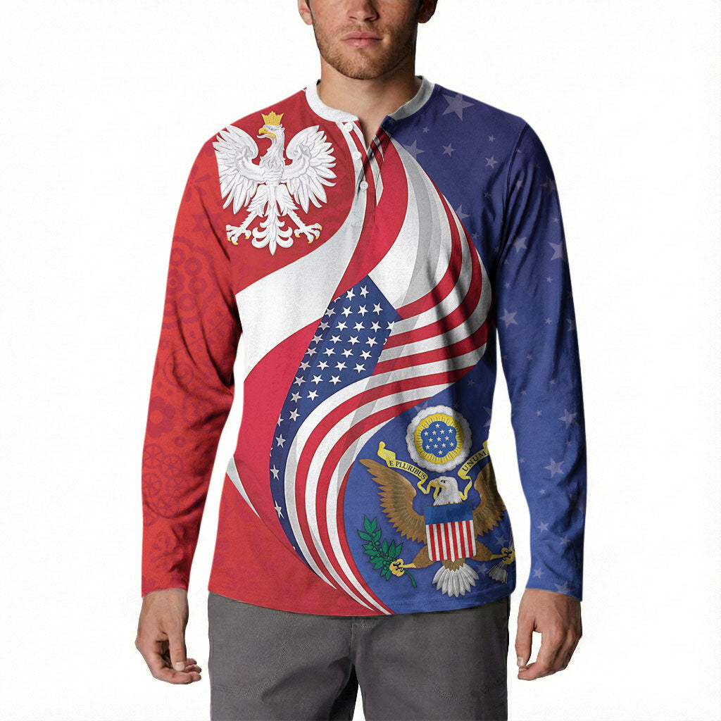 Poland American Heritage Month Button Sweatshirt Polish and American National Symbols