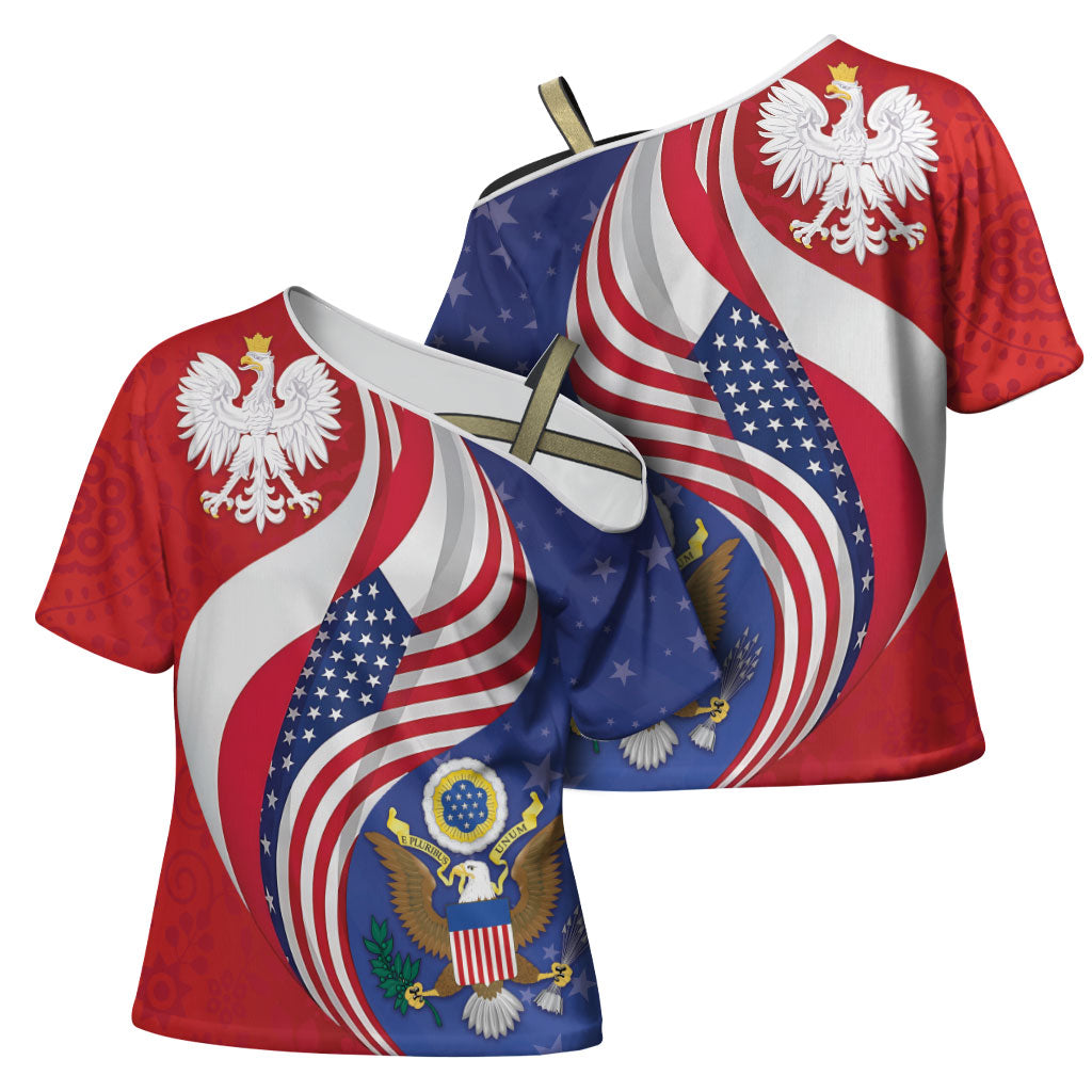 Poland American Heritage Month Cross Shoulder Shirt Polish and American National Symbols
