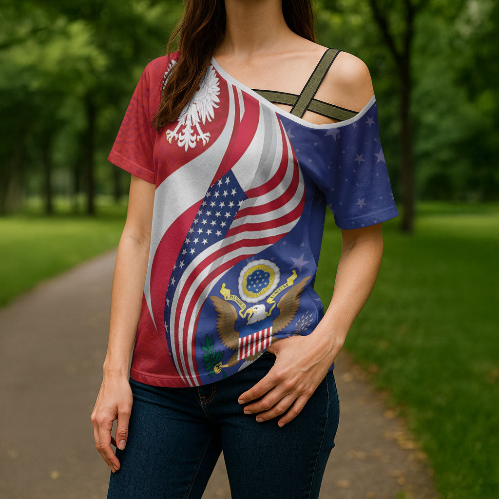 Poland American Heritage Month Cross Shoulder Shirt Polish and American National Symbols